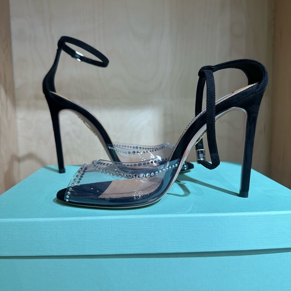 NIB Aquazzura Ray of Light Plexi Crystal Peep Sandal